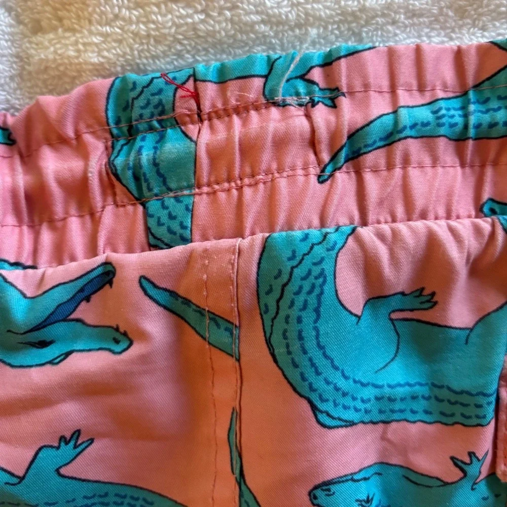Club Room Mens Alligator Swim Trunks Large Pink Teal‎ Elastic Waist Pockets